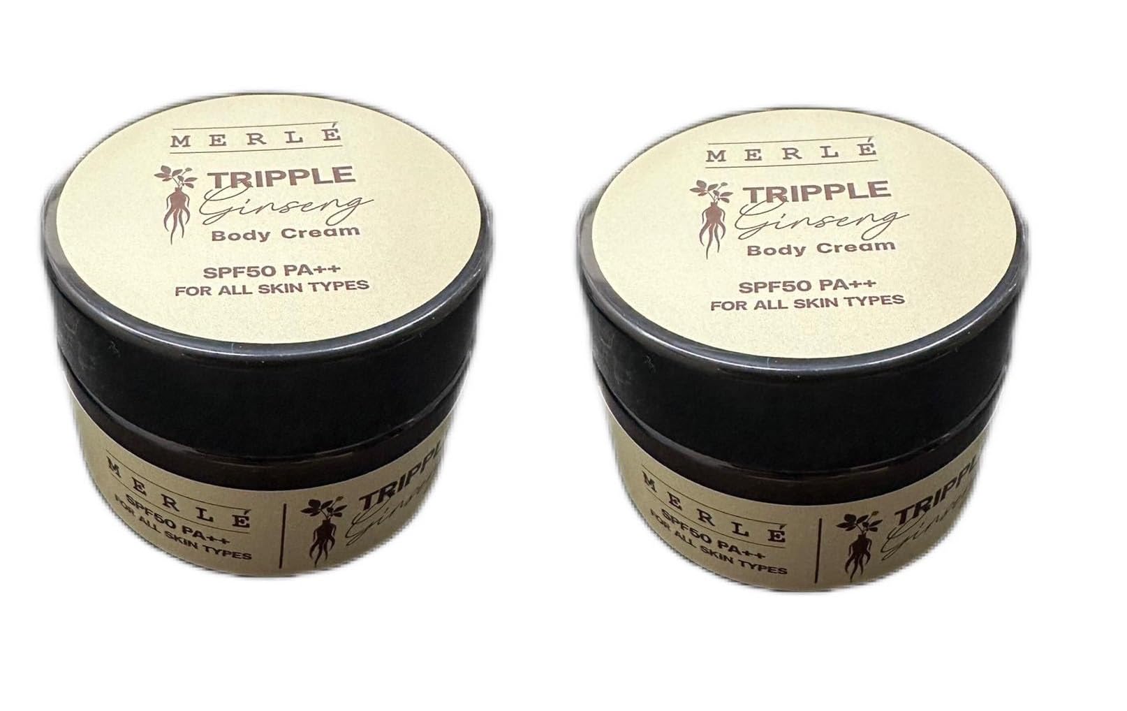 MERLE Triple Ginseng Body Cream with SPF 50 PA++ - 2 Pack | Collagen, Arbutin & Vitamin C for Smooth Skin | Daily Moisturizer & Sun Protection for Face & Body