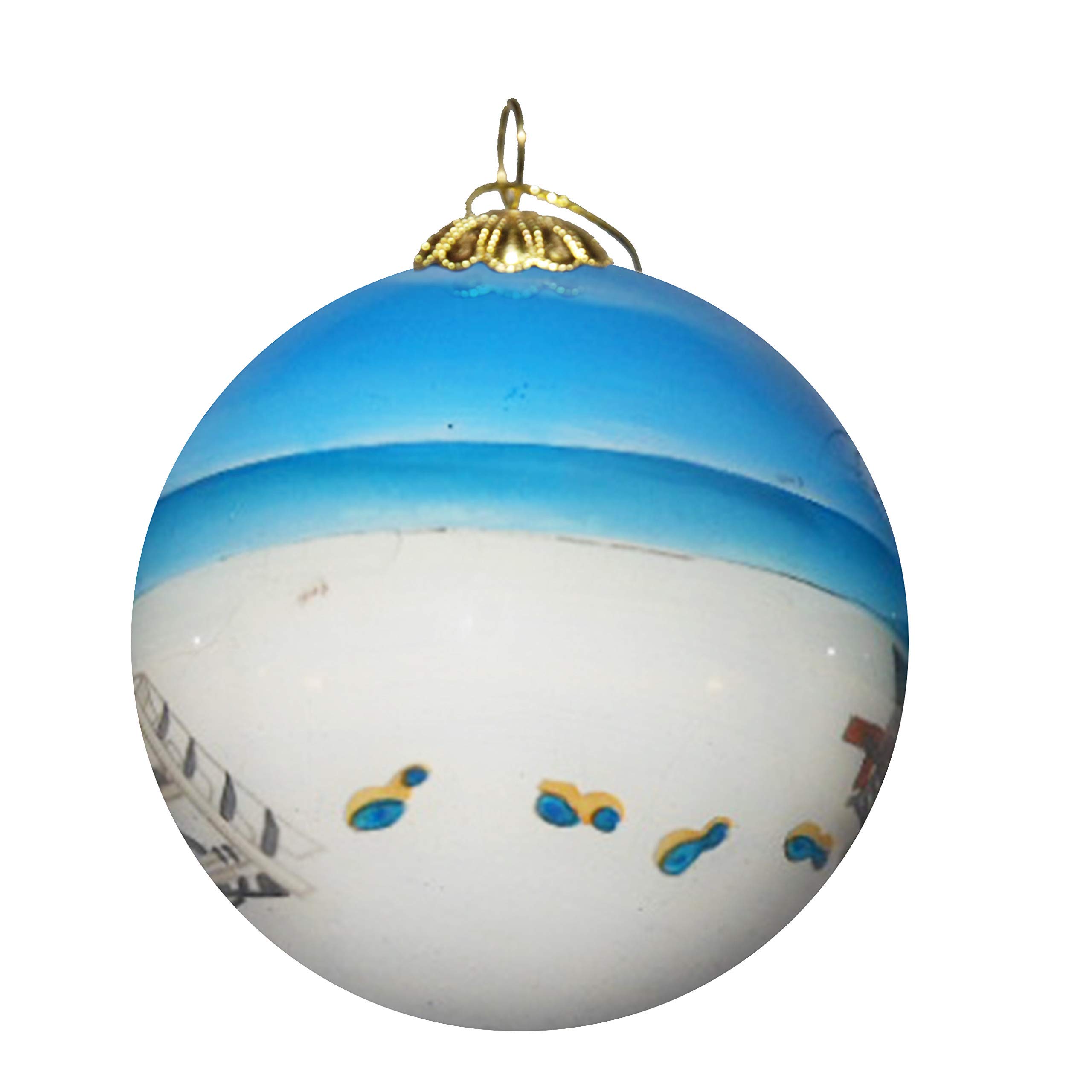 Hand-Painted Blown Glass Christmas Ornament - Beach Chairs & Lifeguard Stand Sanibel Design | Original Holiday Artwork with Gift Box | Perfect for Beach-Themed Christmas Trees & Coastal Home Decor