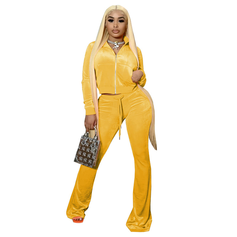 Women's Long Sleeve Crop Top & High Waist Pants Suit Set - Fashionable Workout Outfit for Yoga, Gym & Casual Wear