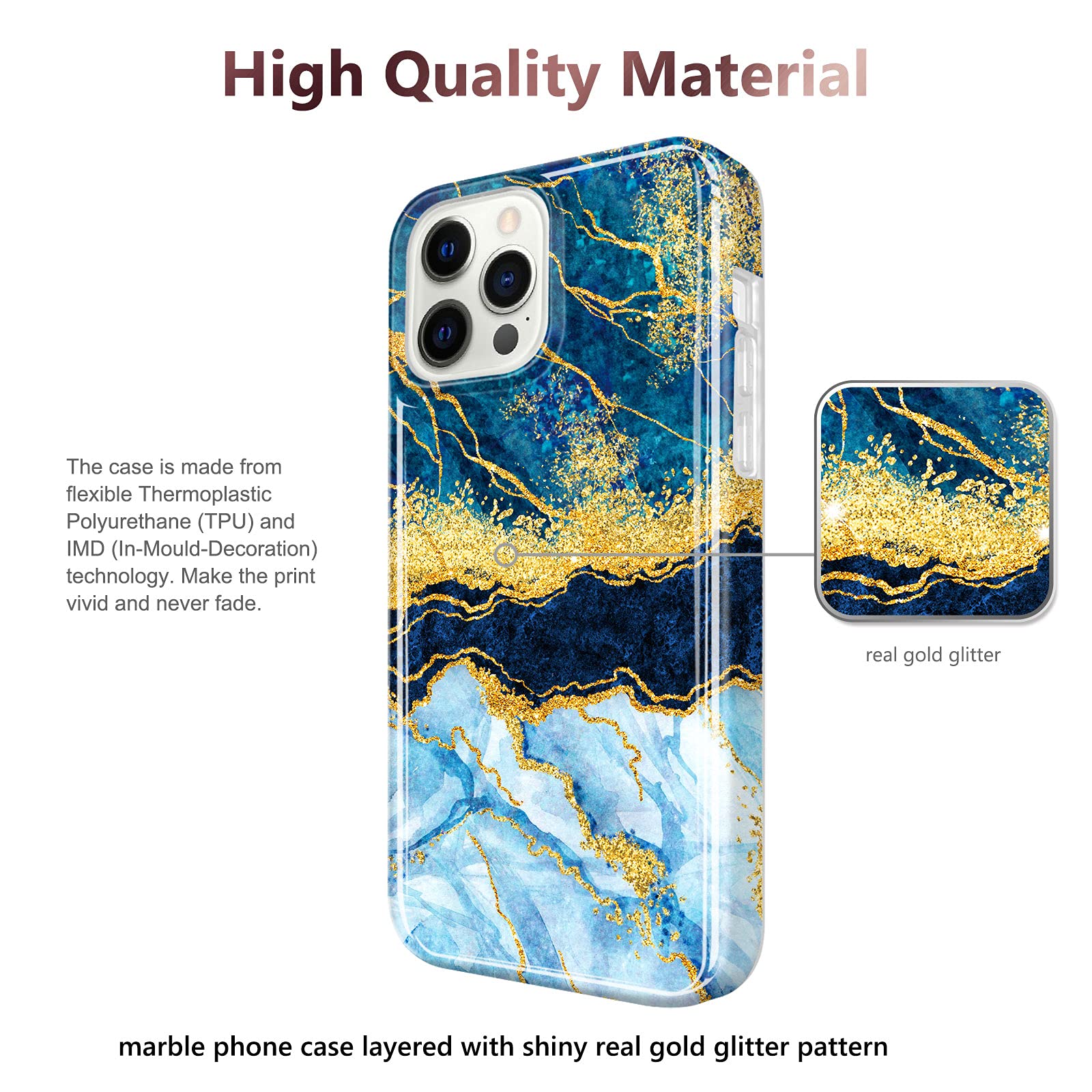 **JIAXIUFEN iPhone 13 Pro Max Case (6.7 inch, 2021) - Gold Sparkle Glitter Marble Slim Shockproof TPU Soft Silicone Cover - Dark Blue | Stylish Protection for Everyday Use & Special Occasions**