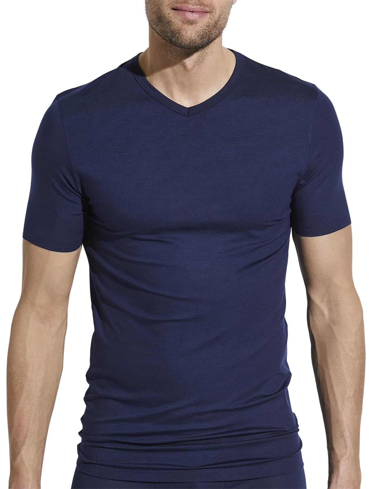 Zimmerli Men's Pureness V-Neck T-Shirt - Premium Cotton Crew Neck Tee for Men - Navy Blue XL (7001346) - Perfect for Casual Wear, Business Casual & Layering