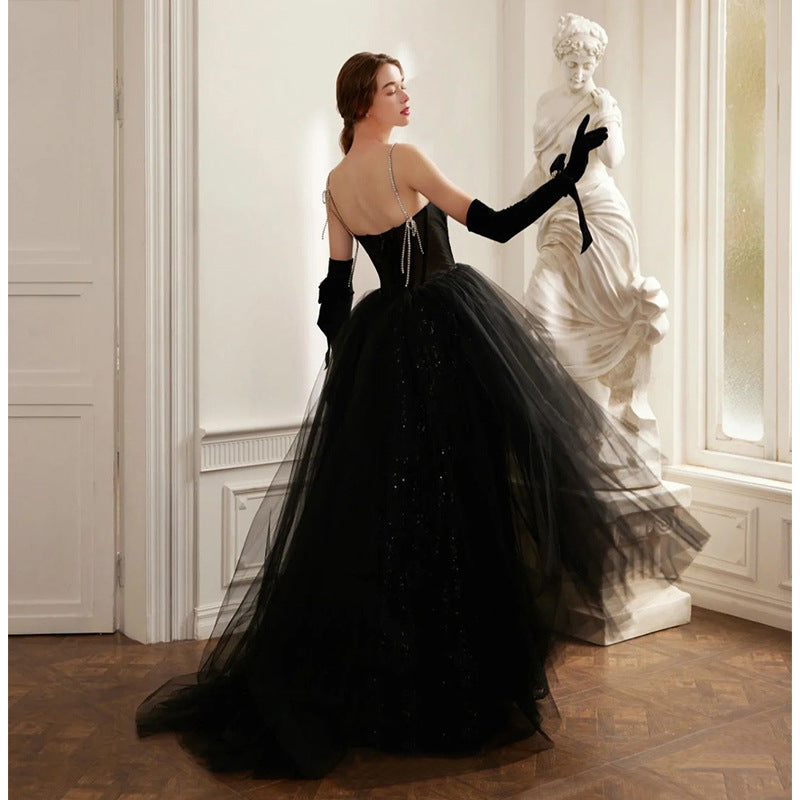Elegant Black Sparkly Long Prom Dress with Spaghetti Straps & Sequins - Perfect for Evening Gala, Homecoming Dance, and Formal Events
