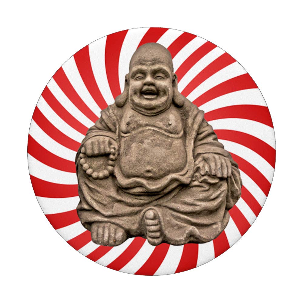 Laughing Buddha Statue on Red Swirl Candy - Feng Shui Decor for Home, Office & Meditation - Perfect for Gifts, Zen Spaces & Positive Energy