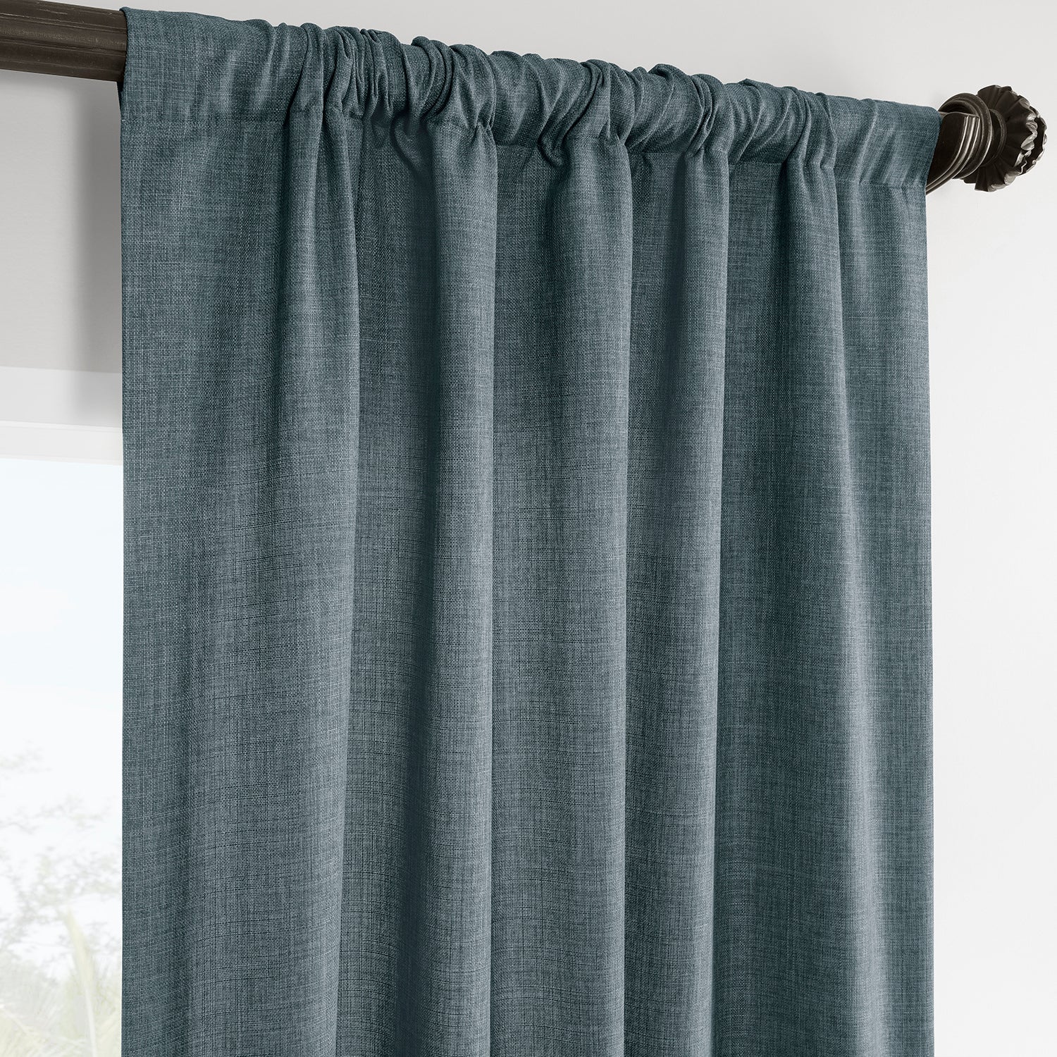 Sweden Blue Italian Faux Linen Blackout Curtains - Elegant Room Darkening Window Drapes for Bedroom, Living Room & Nursery