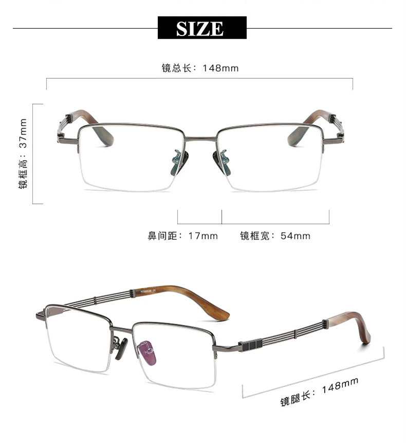 Unisex Black Semi-Rimless Square Titanium Eyeglasses Frame 80116 - Lightweight & Durable for Work, Reading & Fashion