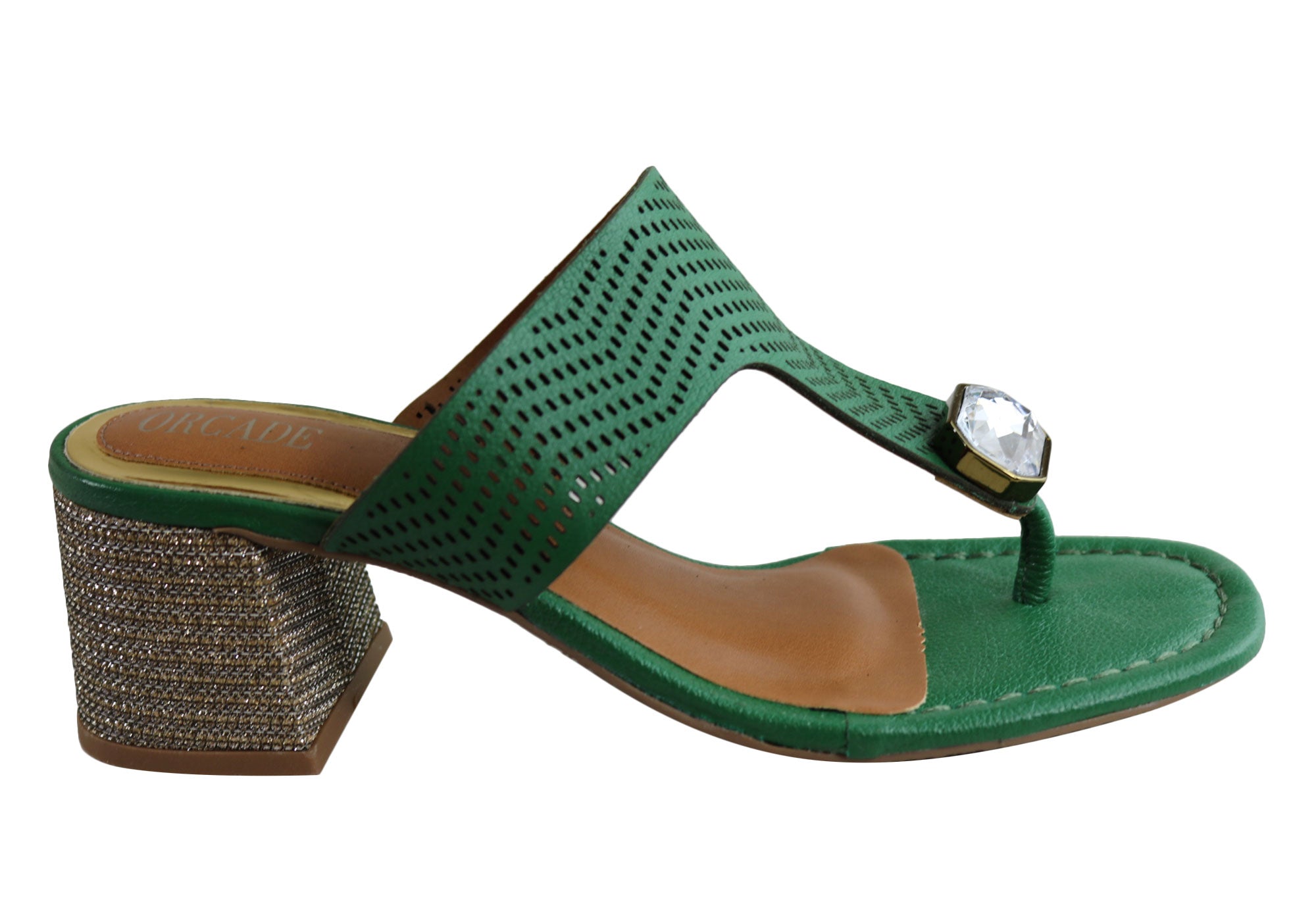 Orcade Deidre Women's Brazilian Comfort Leather Mid Heel Sandals - Stylish Thong Sandals for Summer, Beach, and Casual Outings
