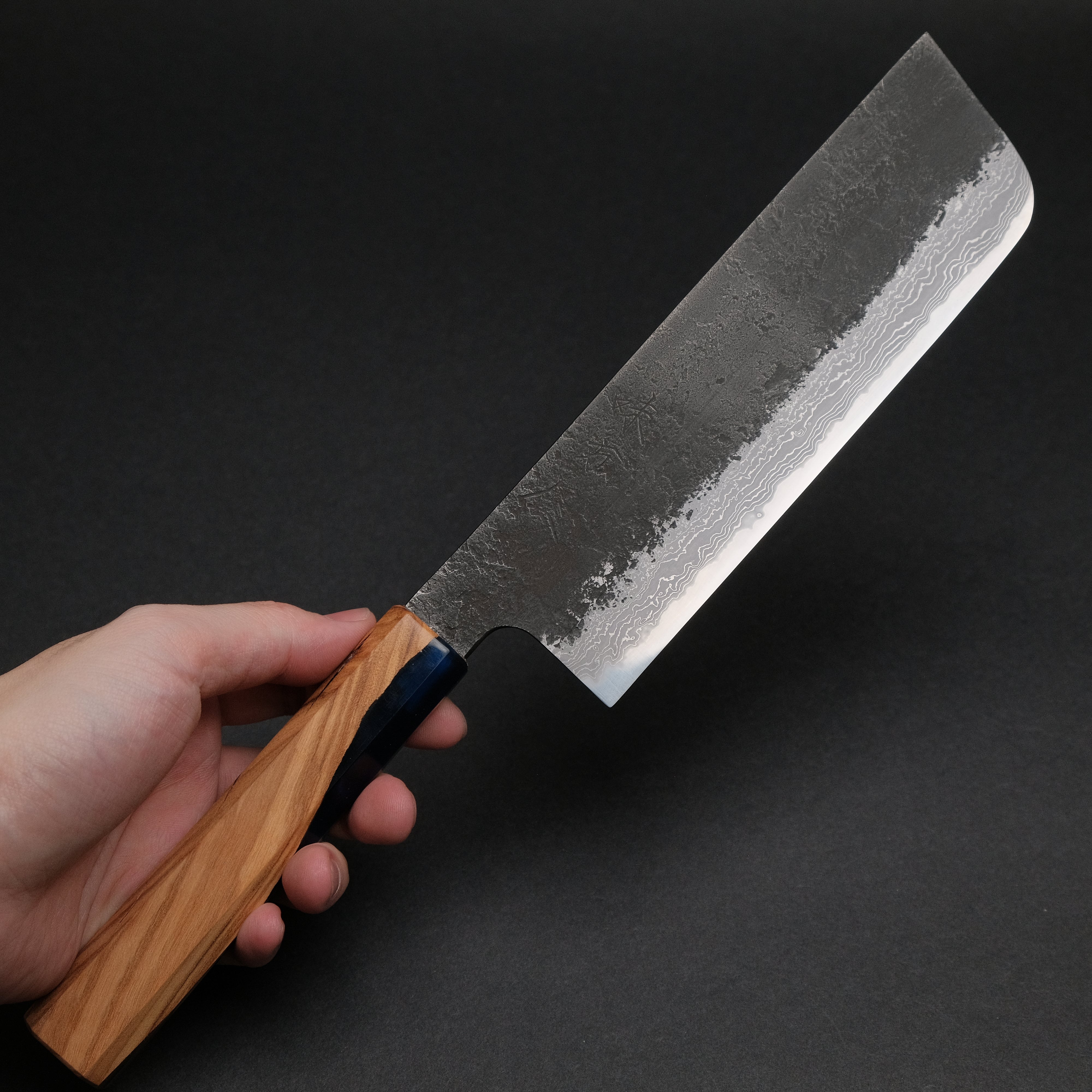 Premium Ajikataya White #2 Nashiji Damascus Nakiri Knife 180mm - Olive Wood & Resin Handle (#52) - Japanese Kitchen Knife for Professional Chefs & Home Cooking, Perfect for Slicing Vegetables, Herbs & Boneless Meat