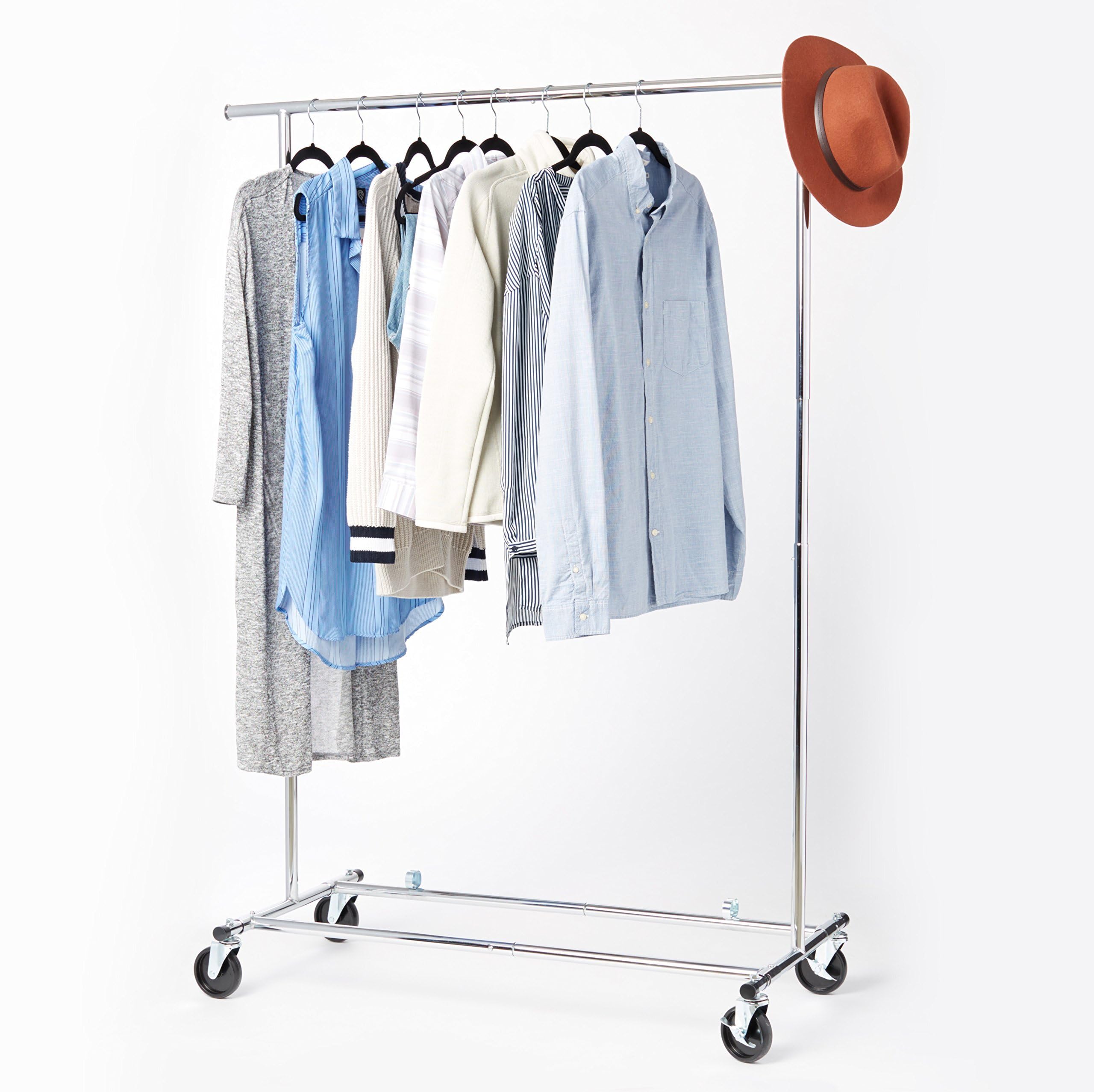 Amazon Basics Single Chrome Coat Rack - Sturdy & Space-Saving Hanging Organizer for Clothes, Hats, Bags | Perfect for Bedroom, Entryway, Dorm, Office & Closet Organization