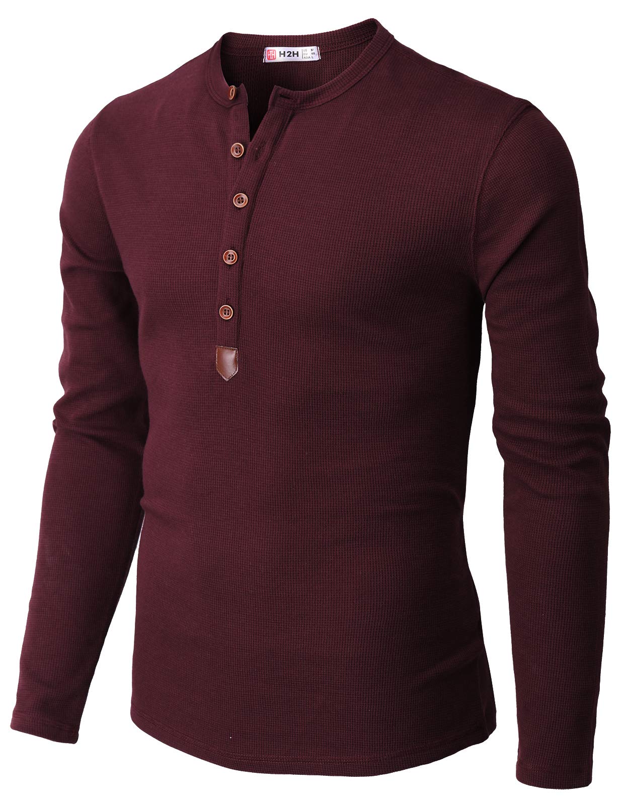 H2H Men's Casual Slim Fit Henley Cotton Shirts - Long Sleeve Lightweight Waffle Fabric for Everyday Wear & Layering | Comfortable Button-Up Shirt for Work, Date Night & Outdoor Activities