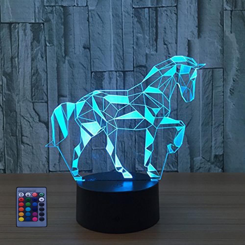 3D Horse Night Light with USB Power & Touch Switch - 7/16 Color Changing LED Table Lamp for Home Decor, Birthday Gift, Bedroom & Office Desk - Romantic Mood Lighting for Adults & Kids