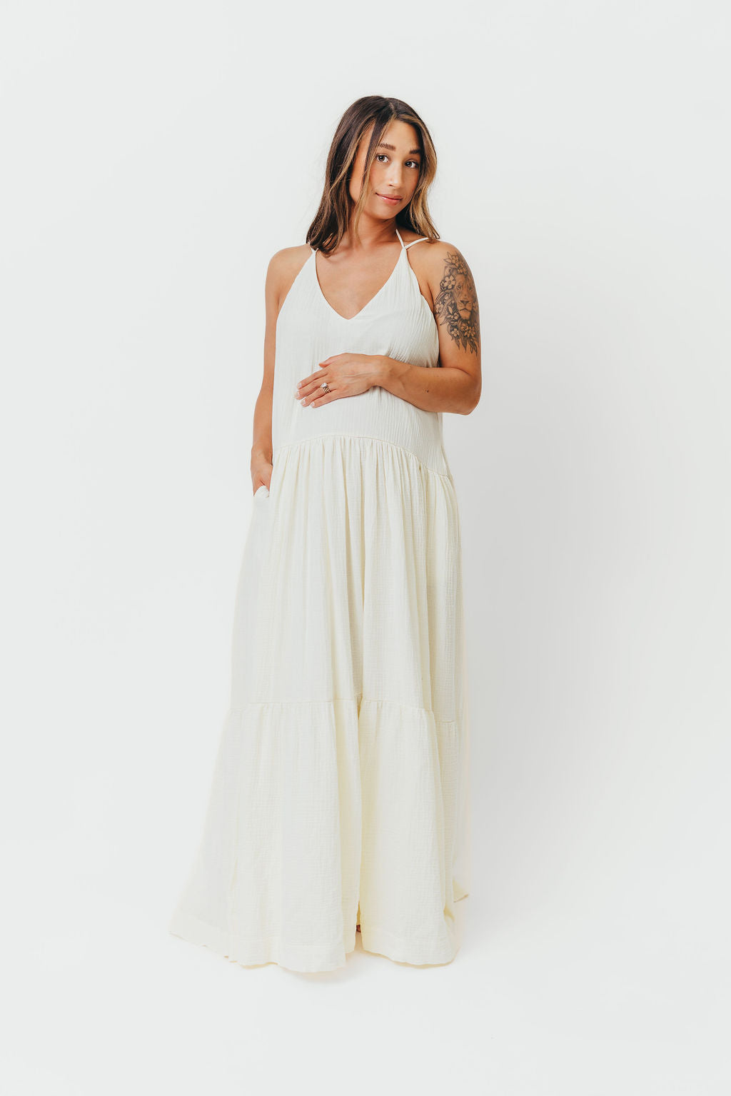 Solenne Women's Elegant Cream Maxi Dress - Perfect for Summer Weddings, Beach Vacations & Casual Outings