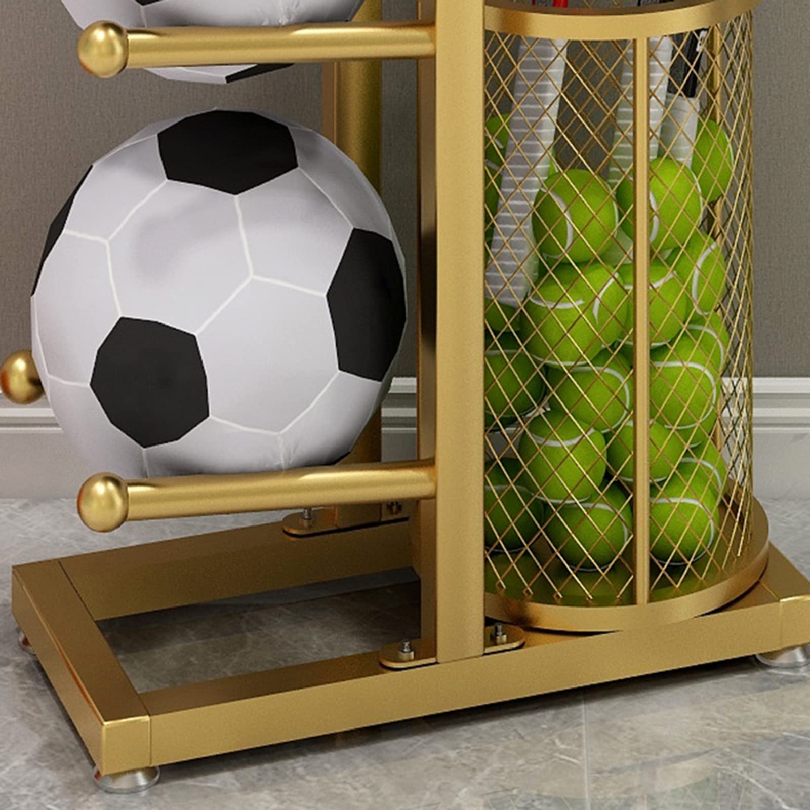 JHSLXD Multi-Layer Sports Equipment Storage Rack - Basketball, Football & Volleyball Display Stand - Heavy Duty Metal Iron Organizer (85CM, Gold) - Perfect for Gym, Sports Club & Home Organization
