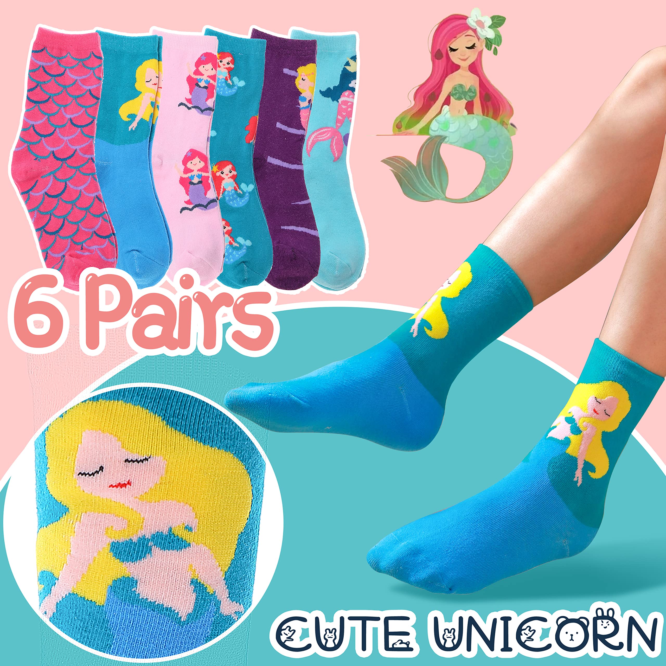 Soft Cotton Kids Girls Socks - 6 Pairs Cute Animal Pattern Novelty Socks for School, Play & Everyday Wear