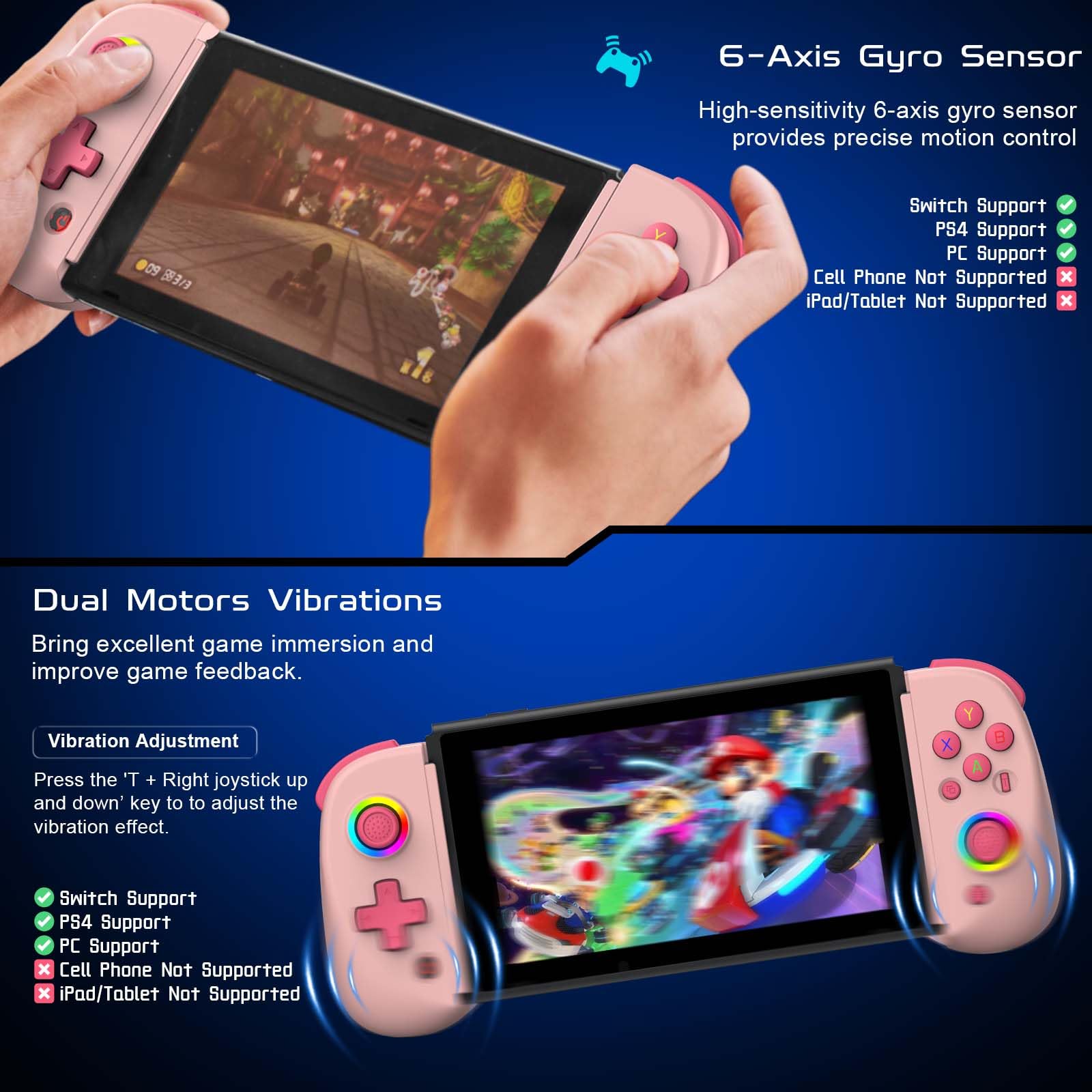 Wireless Gaming Controller for iPhone iPad Android Tablet - Hall Effect Joysticks, Compatible with PC Nintendo Switch, PS Remote Play, COD Mobile, Genshin Impact - Pink | Perfect for Cloud Gaming & Mobile Esports