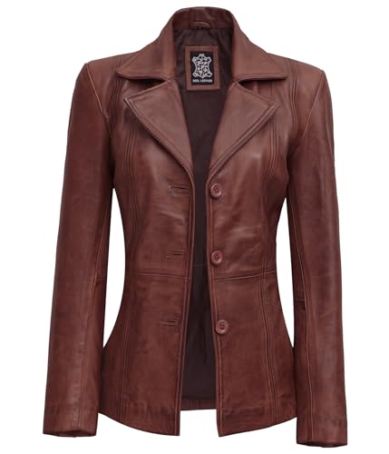 Bitonto - Brown Leather Blazer Jacket Women