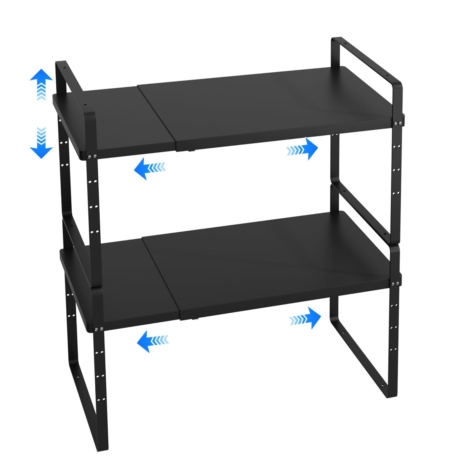 Expandable Cabinet Shelf Organizer - Stackable Kitchen Pantry Storage, Adjustable Closet & Cupboard Rack with 80LBS Capacity - Black Large 2 Pack for Spice Organization, Countertop & Bathroom Storage