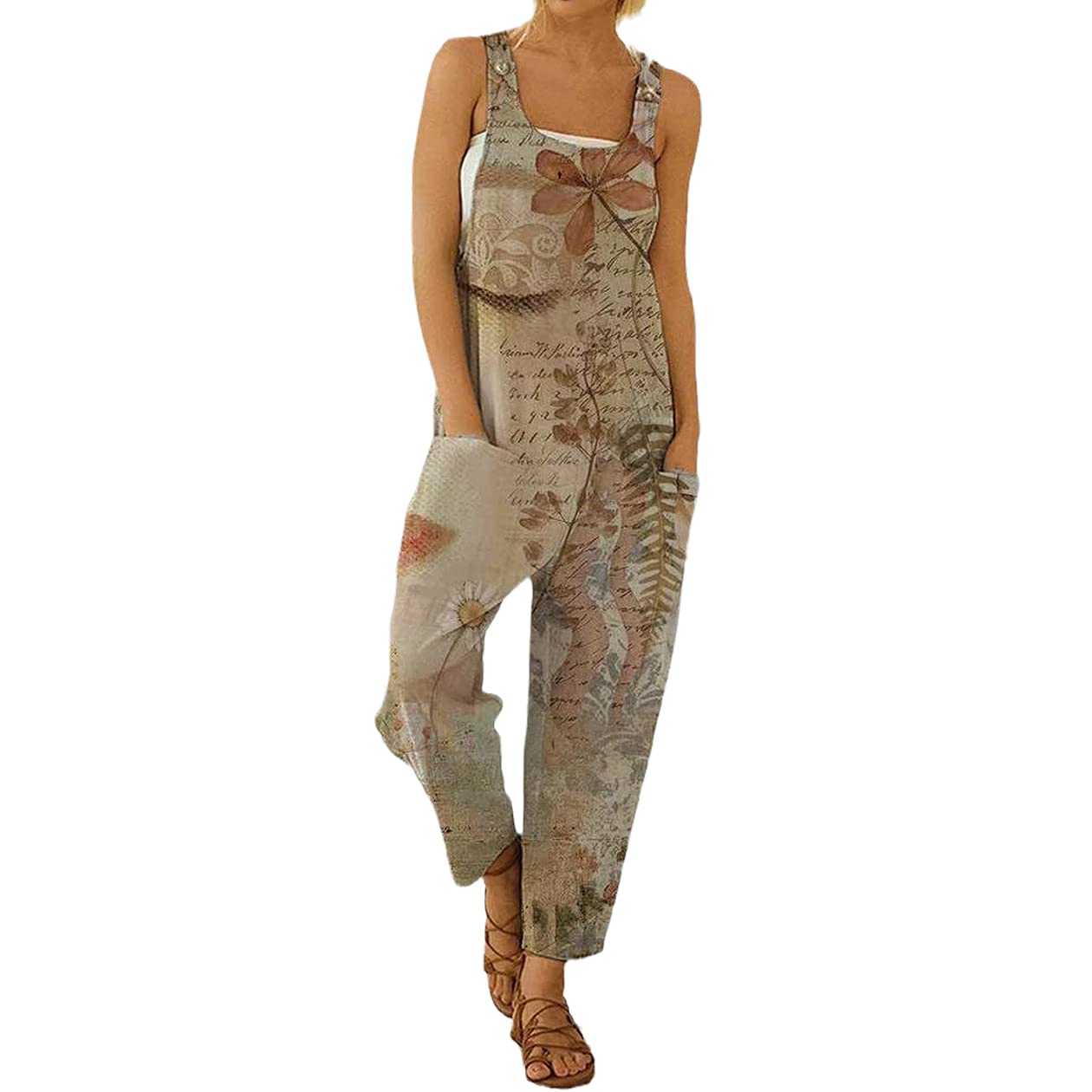 Women's Boho Overalls - Summer Retro Floral Loose Suspender Jumpsuit with Pockets | Wide Leg Romper Pants for Outdoor Music Festivals & Beach Vacations