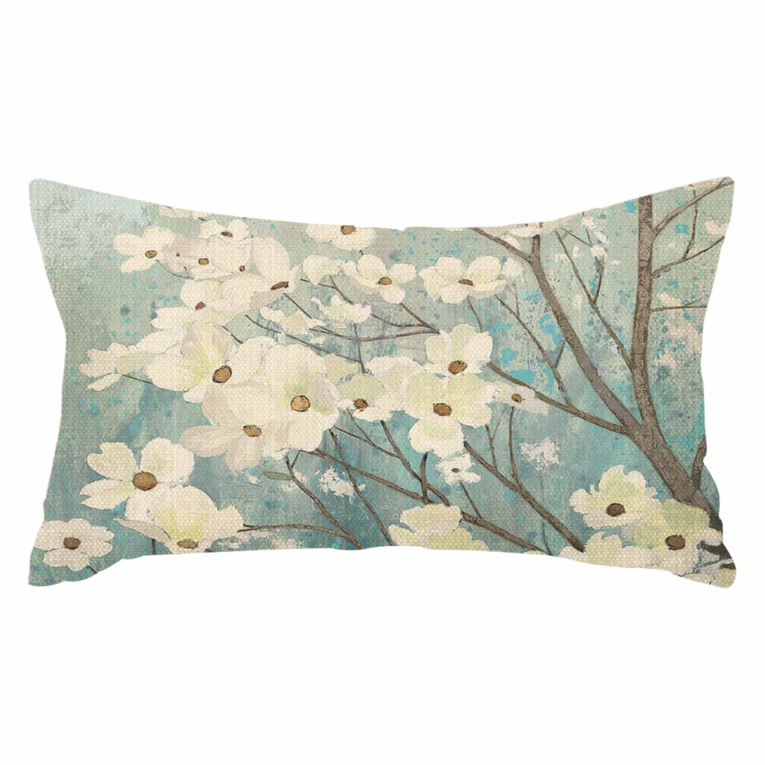 IBILIU Spring Dogwood Blossoms Throw Pillow Covers - Light Blue & White Decorative Cushion Cases 12x20 Inches for Sofa, Bedroom & Living Room Home Decor