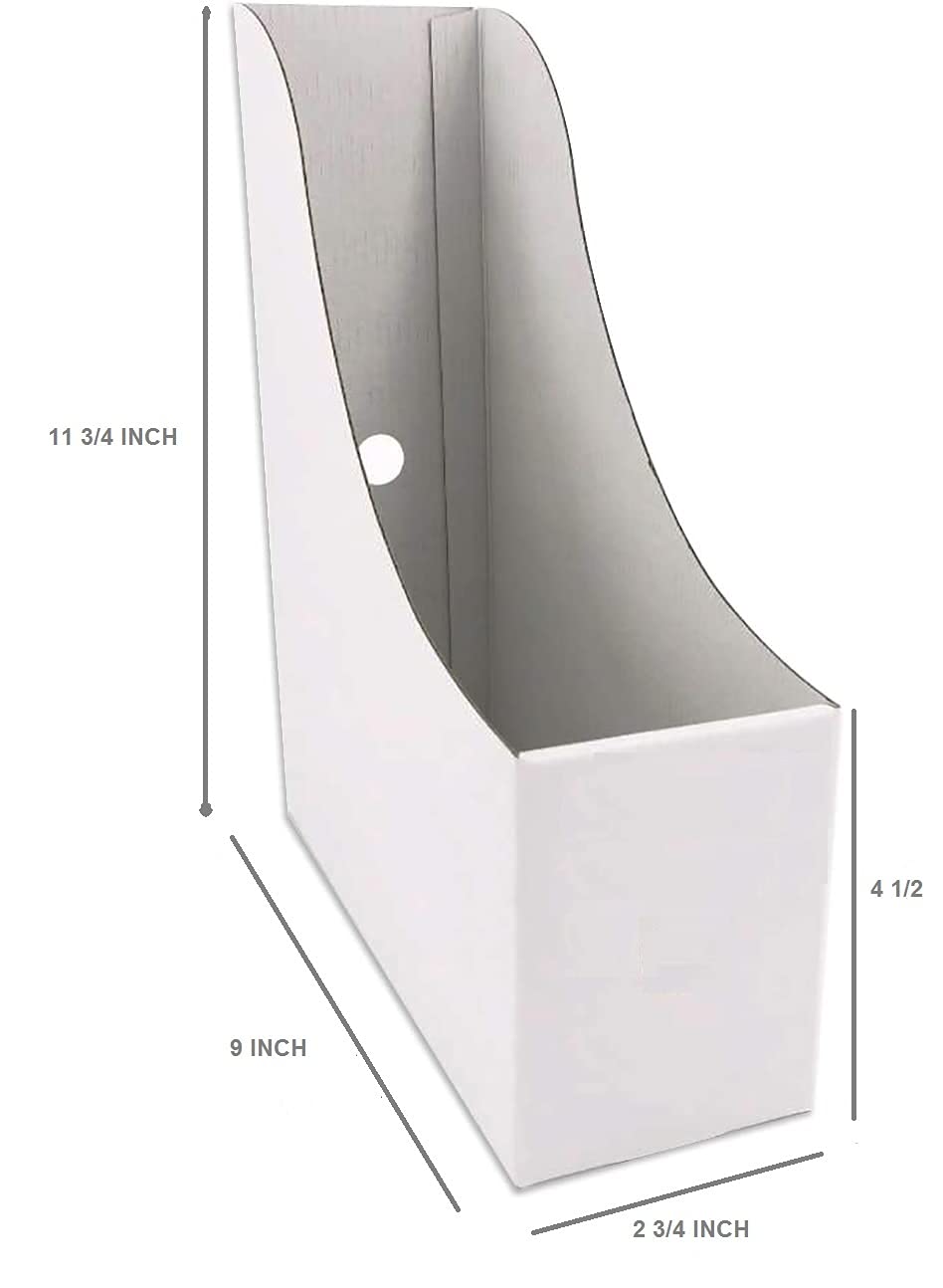 White Cardboard Magazine Holder - 4 Pack, Magazine File Organizer for Office, Home & School, Document Storage Box, Perfect for Books, Files & Office Supplies Organization