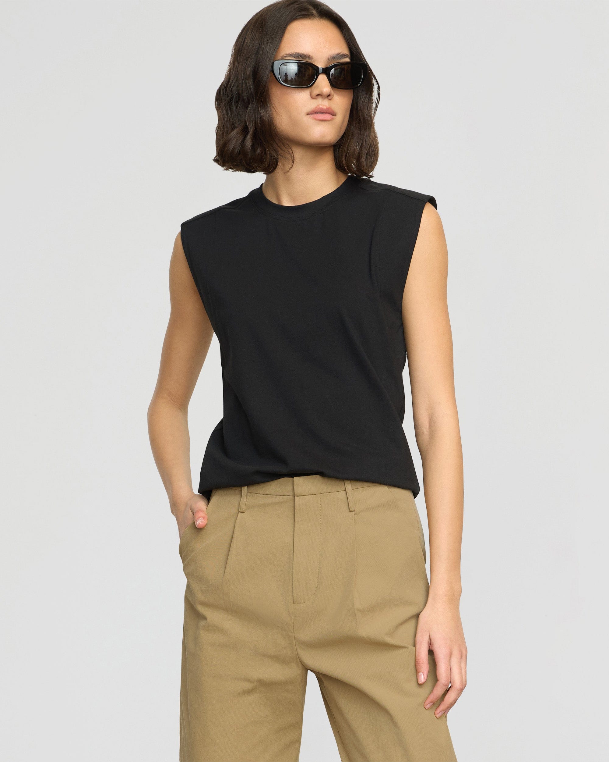 Nana Organic Cotton Structured Shoulder Tee - Women's Comfortable Basic T-Shirt for Casual Wear & Everyday Outfits