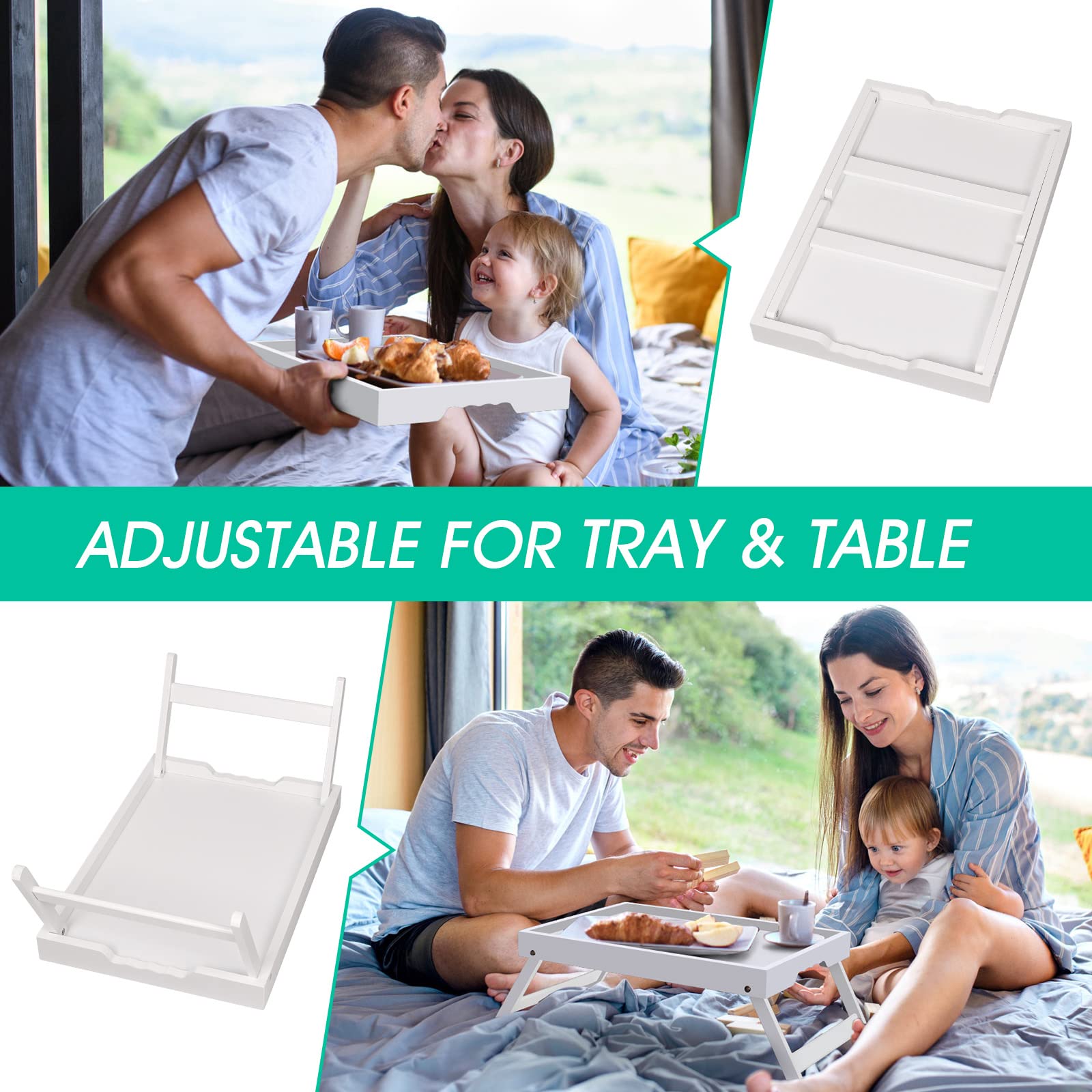 Artmeer Bamboo Bed Tray Table with Folding Legs - Portable Breakfast in Bed Tray, Laptop Computer Desk, Snack Table for Home, Office, and Dorm Use
