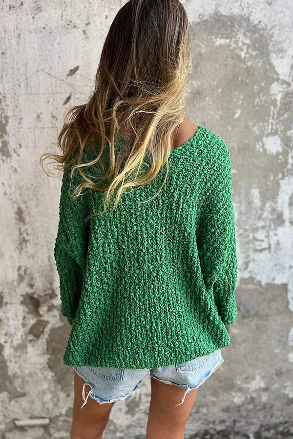 Solid Color V-Neck Long Sleeve Loose Knit Sweater for Women - Cozy Casual Pullover for Fall & Winter Outfits, Office Wear and Weekend Relaxation