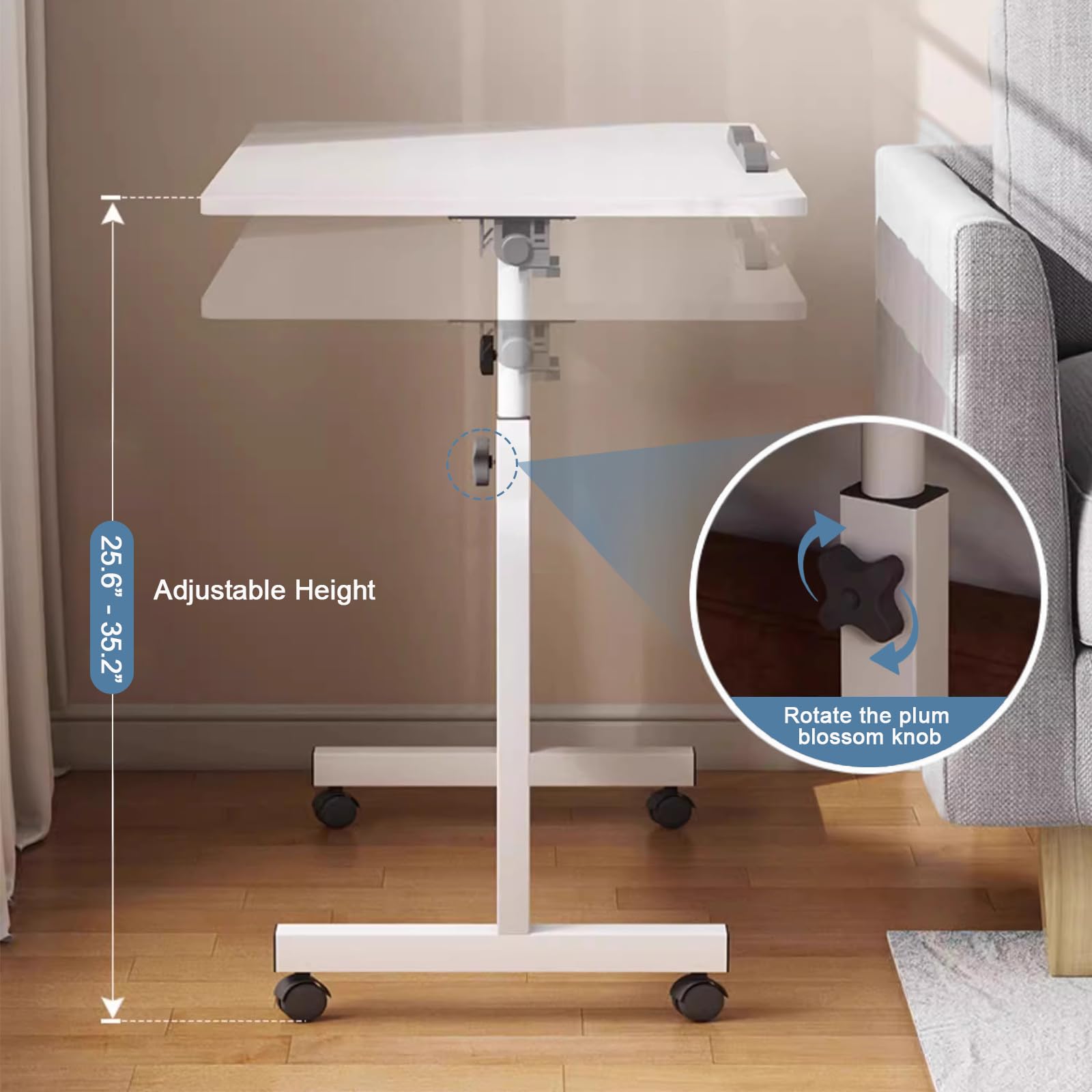 Adjustable Height Small Standing Desk - 31.5 Inch Folding Computer Desk for Home Office | Portable Laptop Desk with Wheels | Space-Saving Rolling Desk for Small Spaces (White, 31.5