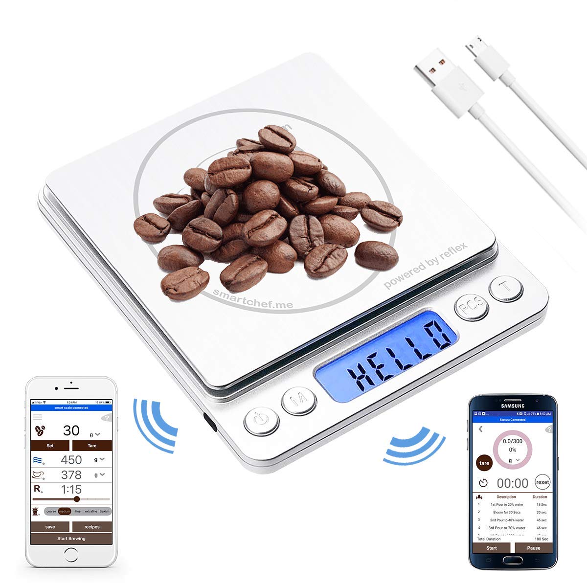 **Precision Coffee Scale with Timer - Digital Pour Over & Espresso Scale, Wireless, USB Rechargeable, 0.1g Accuracy (3000g Capacity) - Perfect for Home Brewing & Specialty Coffee Shops**