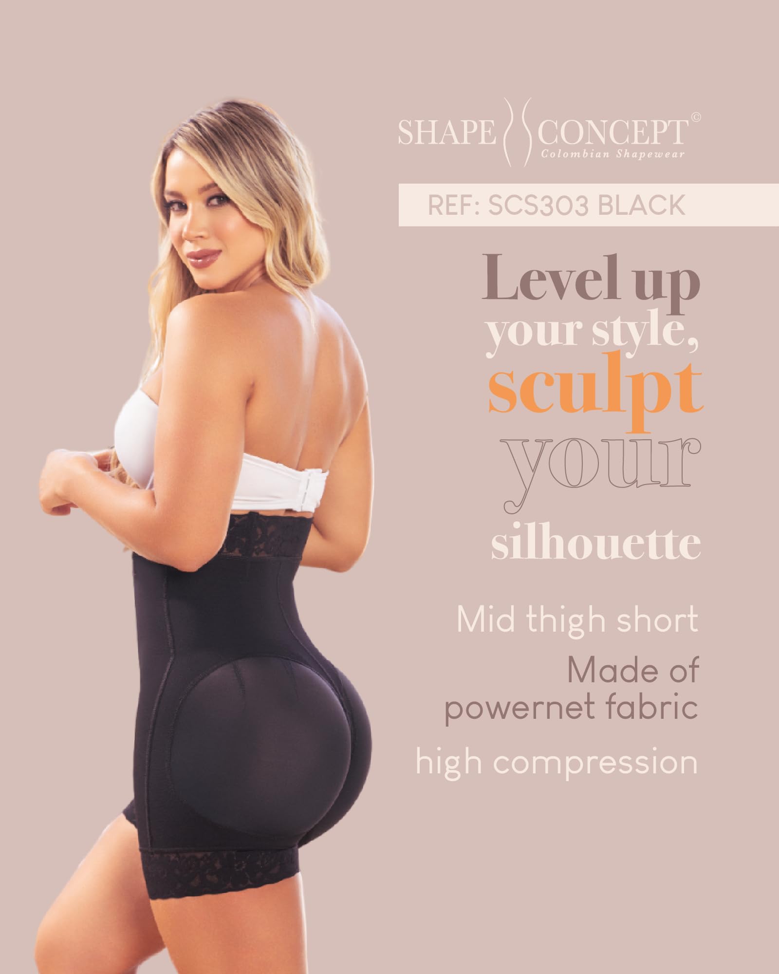 **Shape Concept Butt Lifting Shorts for Women – High Compression Tummy Control Shapewear – Perfect for Workouts, Yoga & Everyday Wear**