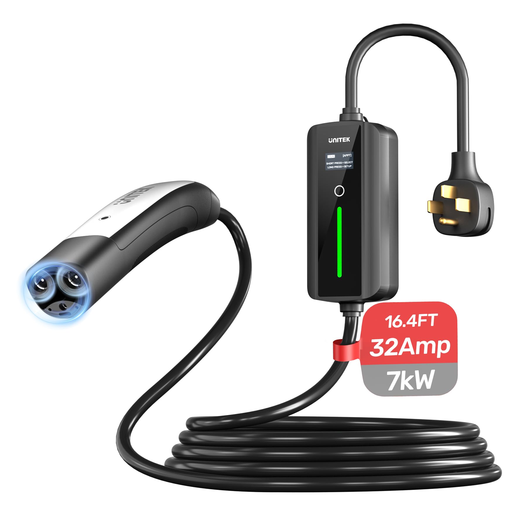 Unitek Portable Tesla Wall Charger - Level 1 & 2 EV Charger (32Amp 7KW 240V) for All Tesla Models Y/3/S/X - Fast Home & Mobile Charging Station for Electric Vehicles - Perfect for Garage, Road Trips & Daily Commuting