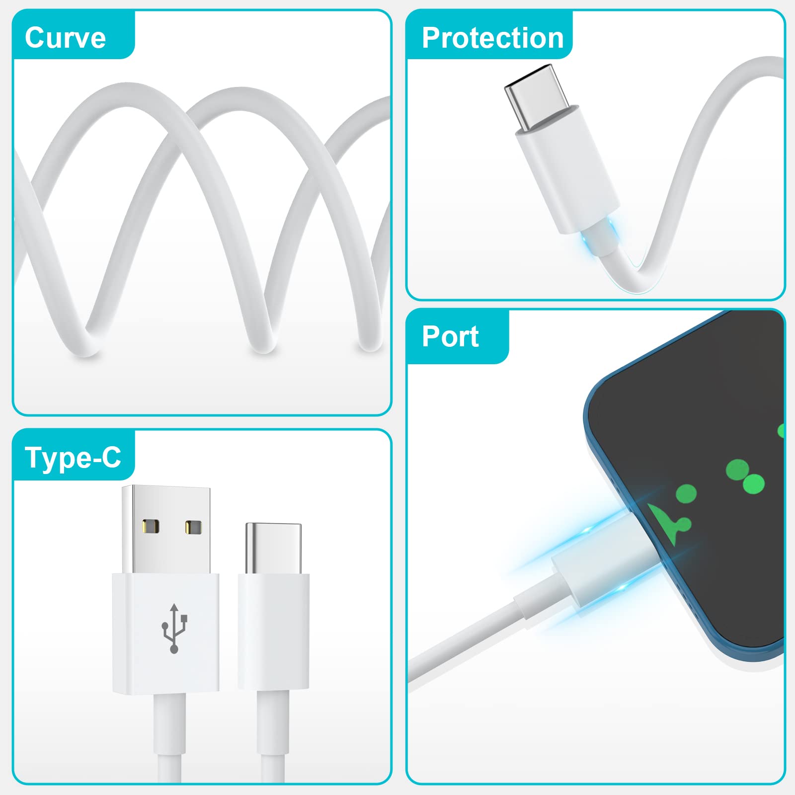 2-Pack USB C to USB A Fast Charging Cable 3FT/1M - Compatible with iPhone 16/15 Pro, Samsung Galaxy S24/S23/S22/S21, Note 10/9/8, Huawei, Google Pixel, Sony Xperia - Perfect for Home, Office & Travel Charging (White)