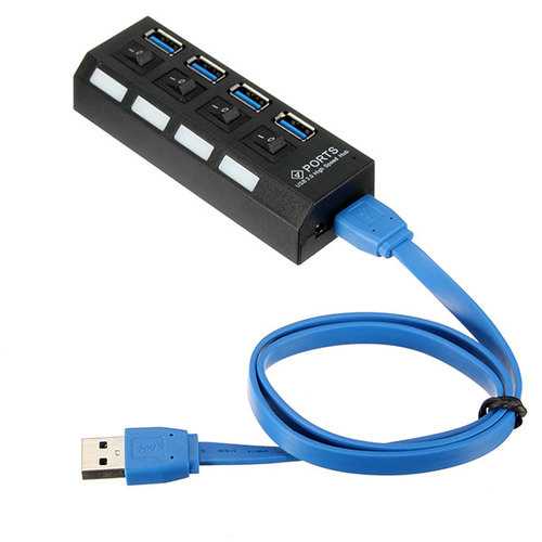 4-Port USB 3.0 Hub with Individual On/Off Switches & AC Power Adapter - High-Speed Data Transfer for Laptop, PC, Gaming & Office Setup