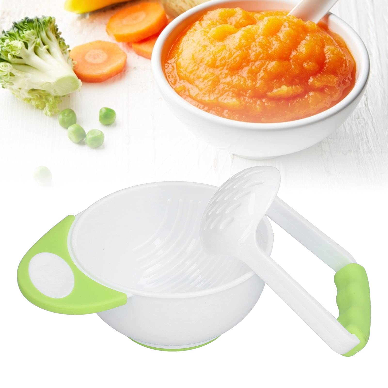 CDQL Baby Food Masher Bowl Set - Non-Slip Long Handle Bowl with Grinding Rod for Making Fruit & Vegetable Puree | Perfect for Homemade Baby Food Preparation at Home