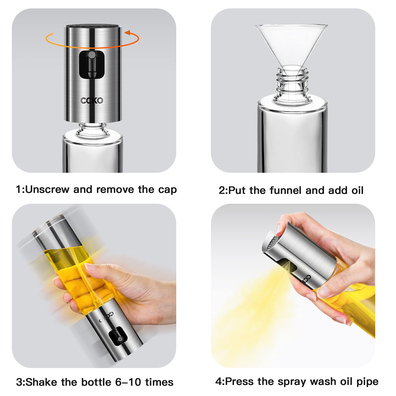 CCKO Oil Sprayer for Cooking - Non-Aerosol Oil Spray Dispenser Bottle for Air Fryer, Baking, BBQ, Salad, Frying & Grilling | Perfect for Healthy Cooking & Kitchen Use