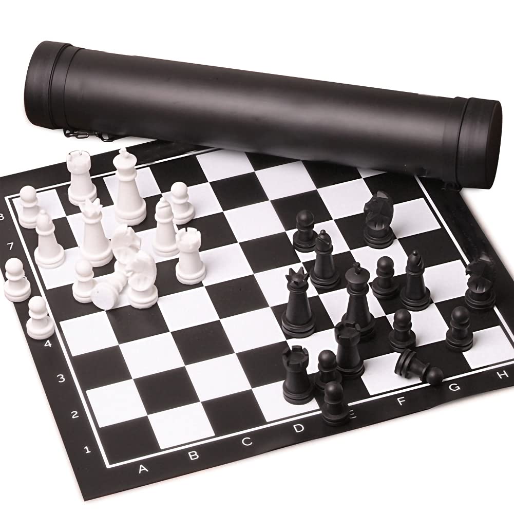 LANGWEI Portable Plastic Chess Set with Roll-Up Chess Mat - Travel Chess Game for Kids & Adults - Includes Storage Bag - Perfect for Home, School, and Outdoor Play