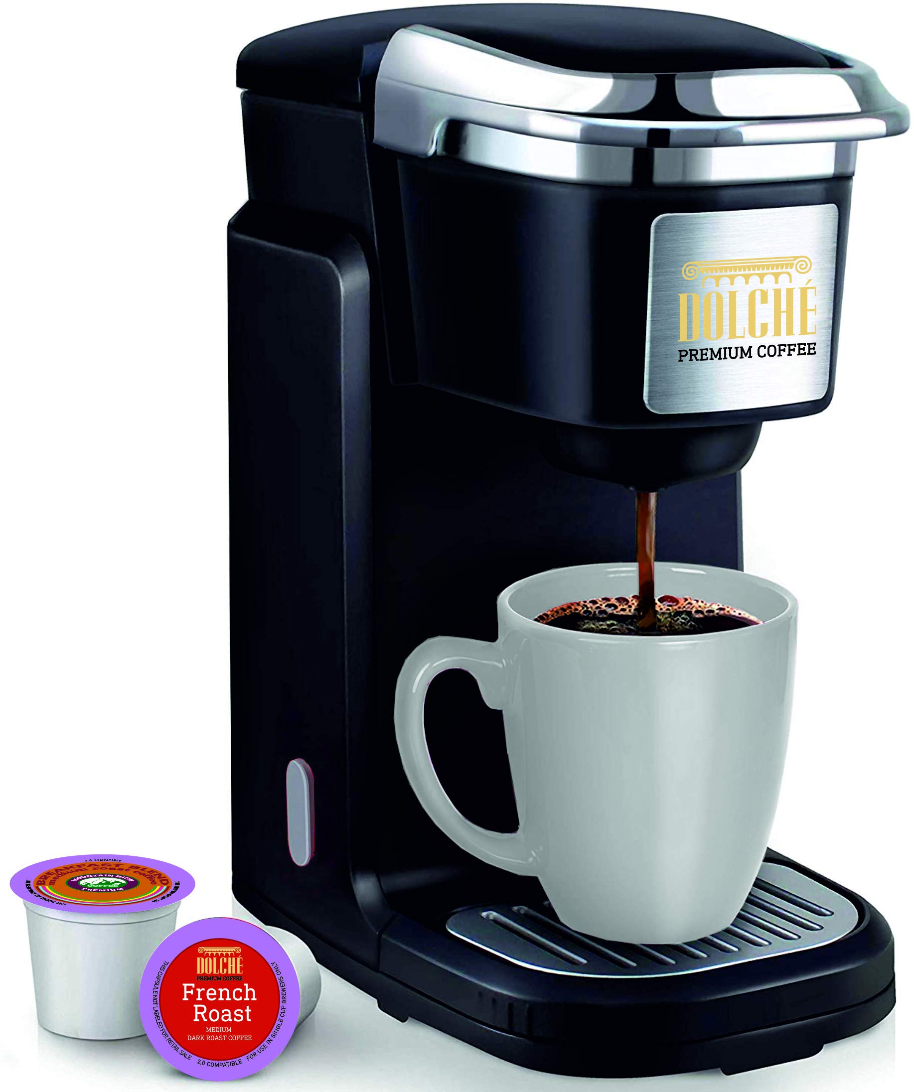 Dolché ONE Single Serve Coffee Maker - Compatible with Keurig K-Cups 2.0 & American Coffee Pods - Fast Brewing with Auto-Off - Perfect for Home, Office & Dorm - Black (UK Plug)