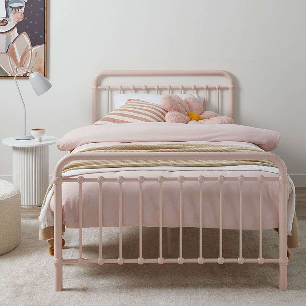 Sonata Pink King Single 4-Piece Bedroom Set - Modern Bed Frame, Nightstand, Dresser & Mirror for Cozy Bedroom Decor | Perfect for Teens, Guest Rooms & Small Spaces