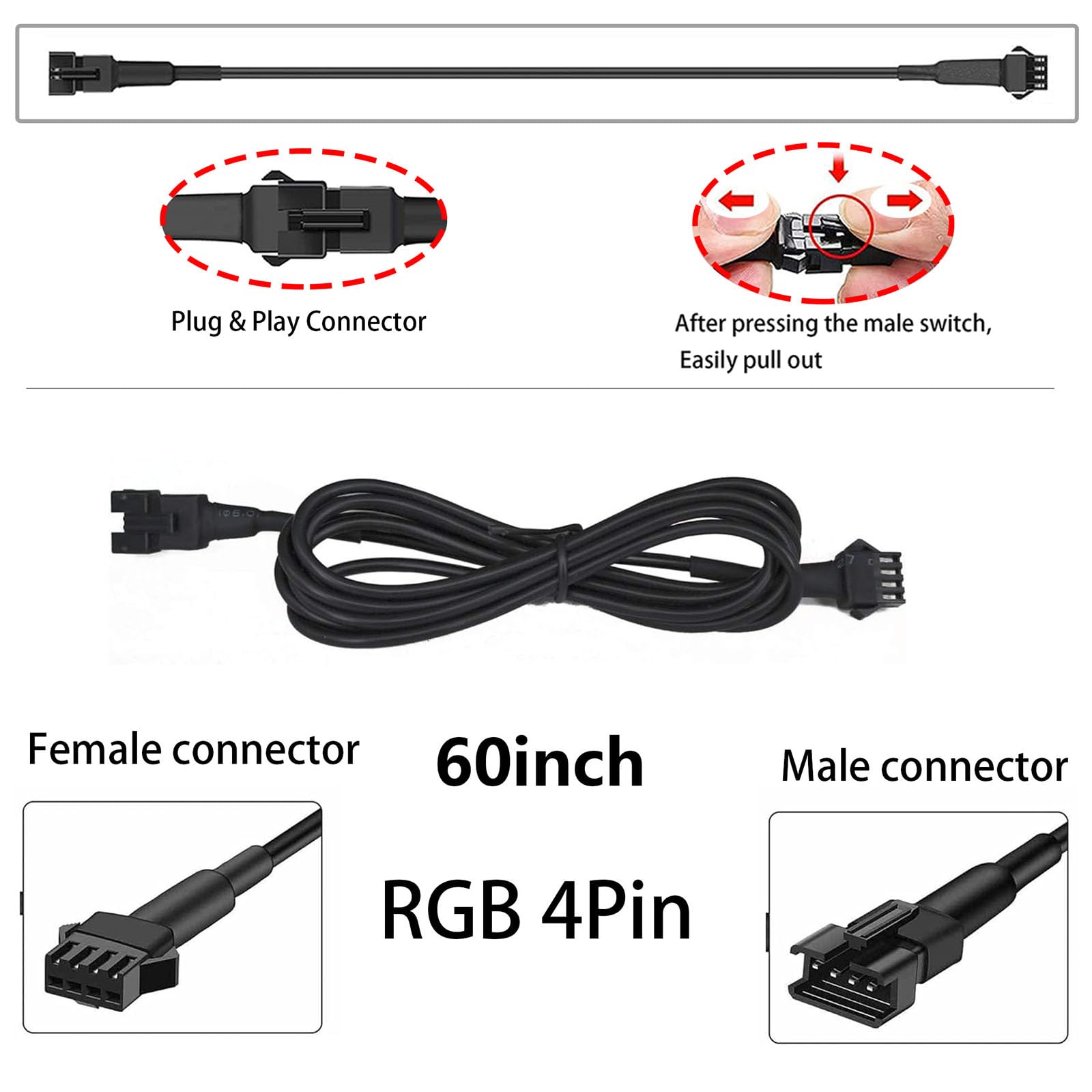 4-Pack 60-Inch Heavy Duty Extension Cords for RGB Neon Accent Lights - Waterproof Rock Light Extension Cable for Motorcycle, ATV, Golf Cart & Car Underglow Lighting - Perfect for Off-Road, Night Rides & Custom Vehicle Lighting