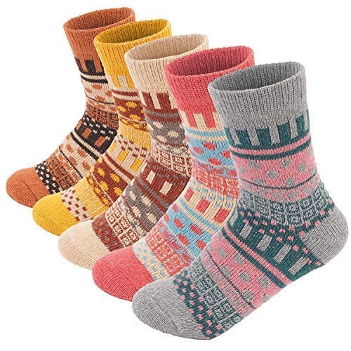 JINDUN 5 Pairs Women's Wool Socks - Thick Vintage Crew Socks, Soft & Cozy Winter Socks for Women (Size 9-11, One Size) - Perfect for Cold Weather, Hiking & Home Comfort