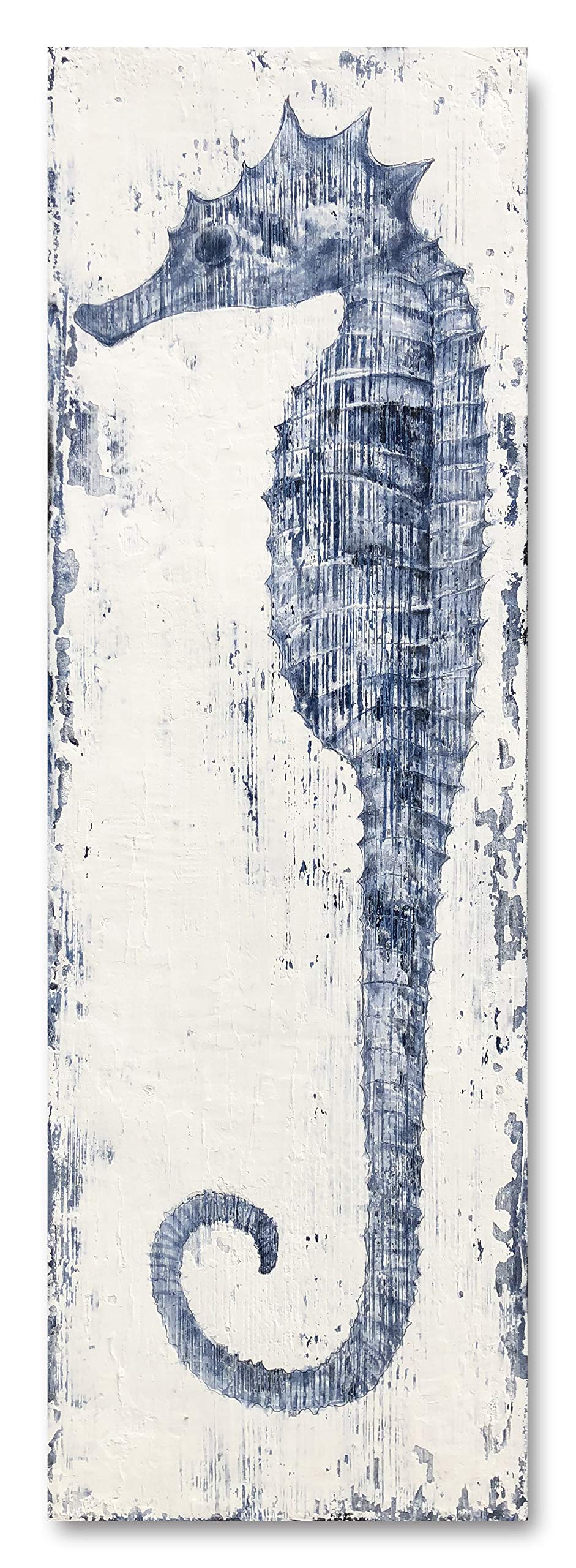 Hand-Painted Seahorse Abstract Canvas Wall Art - Stretched Wood Framed Ocean Blue Painting for Home & Office Decor | Perfect for Living Room, Bedroom or Beach House