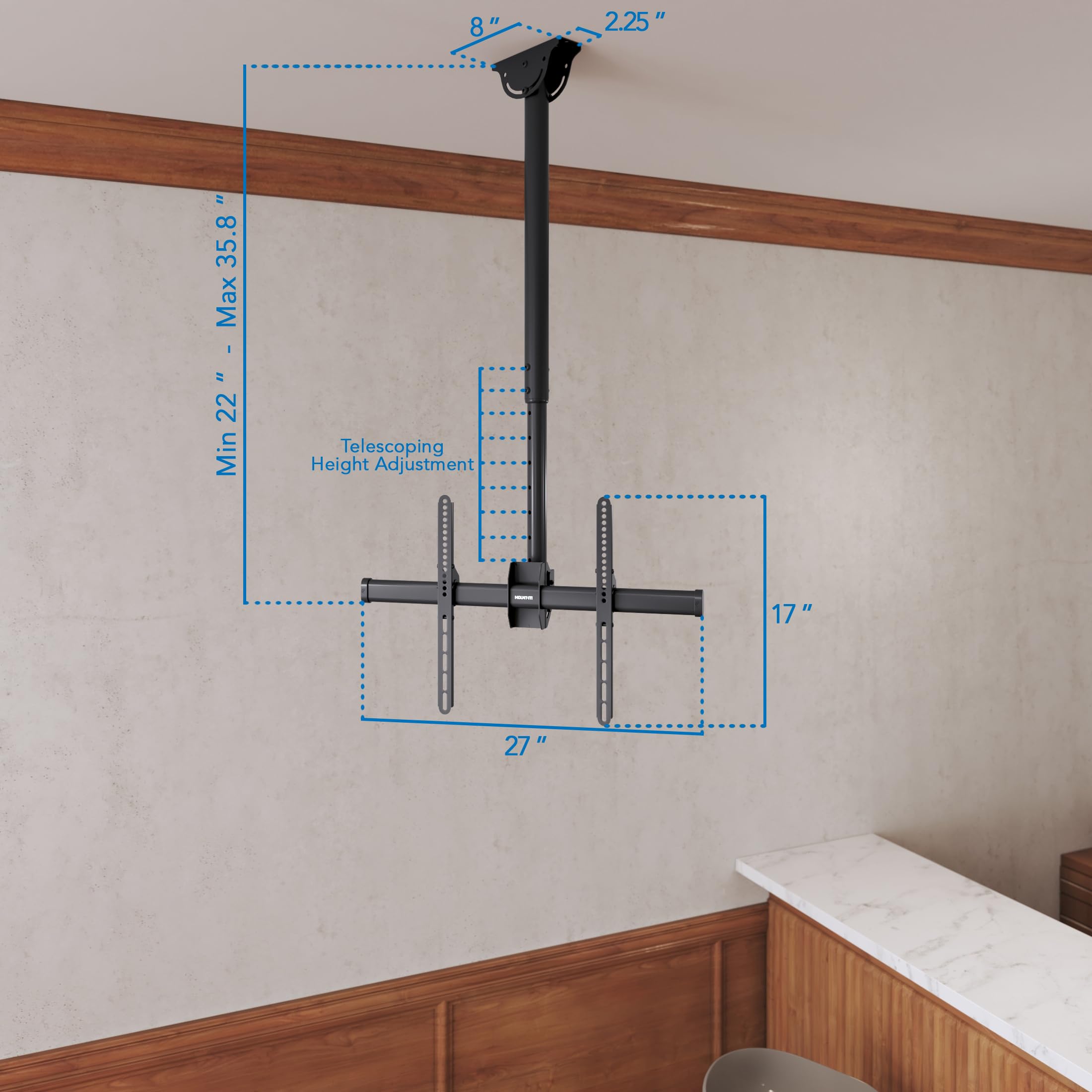 Mount-It! Full Motion TV Ceiling Mount Bracket - Adjustable Height, 360° Rotation & Tilting for 75
