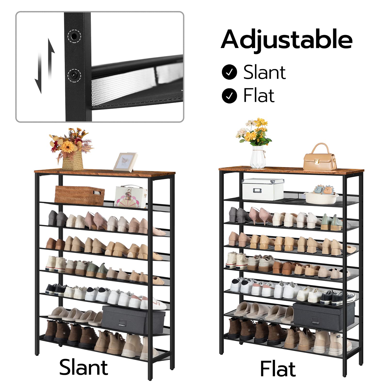 HOOBRO 8-Tier Shoe Rack - Large Capacity Shoe Storage Organizer with Adjustable Metal Shelves for 32-40 Pairs of Shoes | Space Saving Sturdy Shoe Shelf for Entryway, Closet & Bedroom Organization