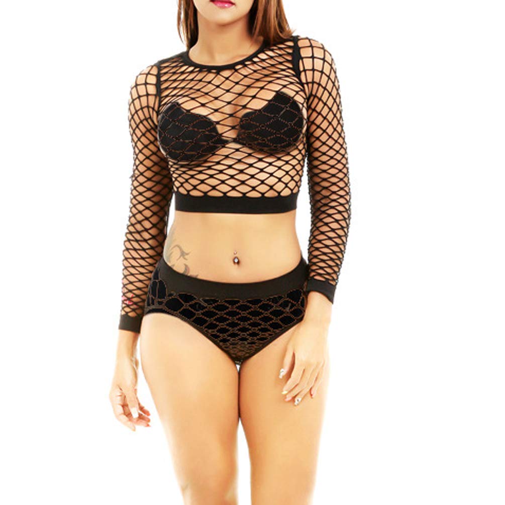 Sexy Plus Size Women's Mesh Lingerie Set - Fishnet Babydoll Bodysuit with Long Sleeves & See-Through Shirt | Perfect for Valentine's Day, Boudoir Photography & Romantic Nights