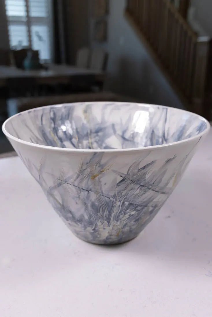 XL Stoneware Painted Impressionist Decorative Bowl #36 - Large Handcrafted Artisan Bowl for Home Decor, Centerpiece & Gift Giving | Big Bowl Series