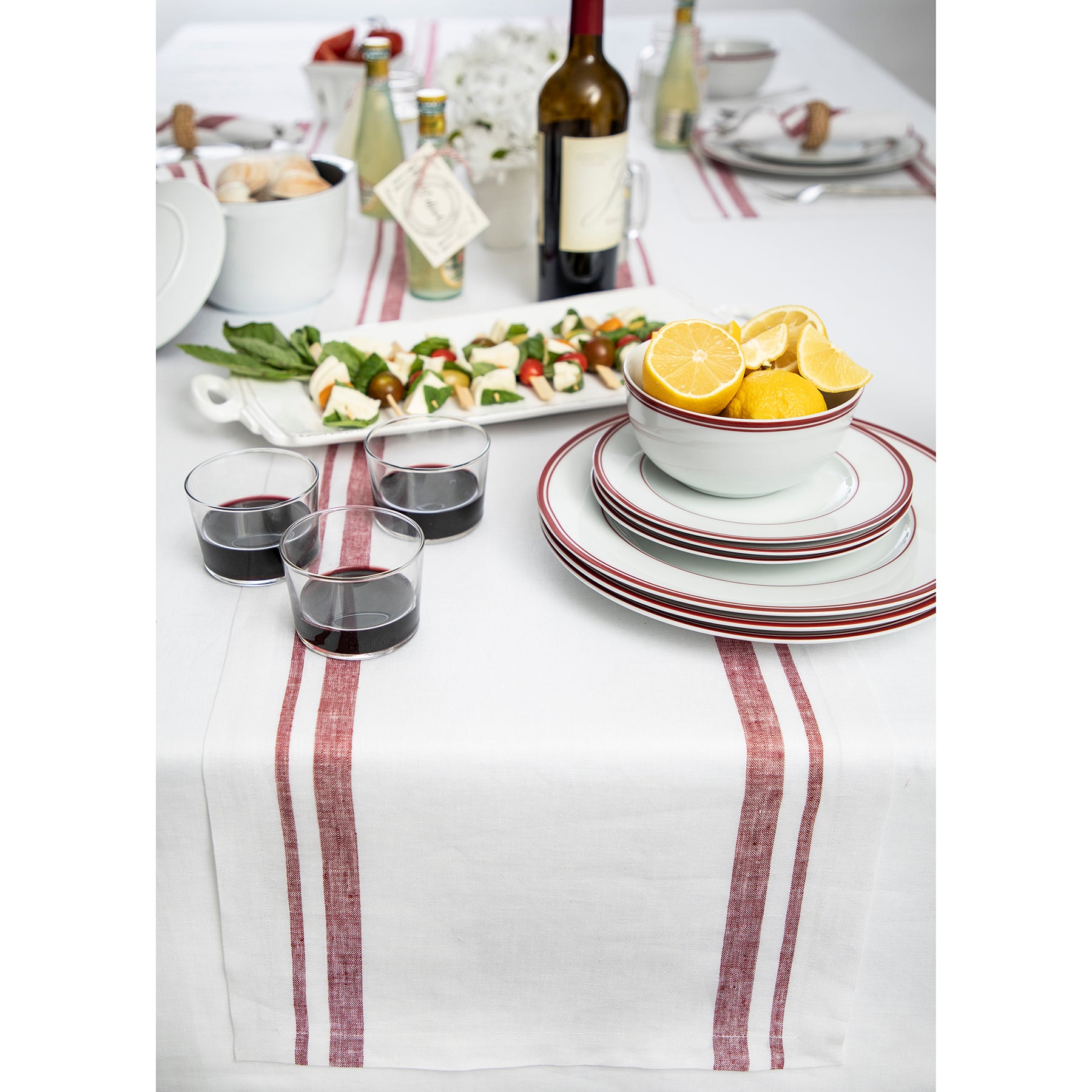 French Striped Table Runner - Elegant Dining Decor for Weddings, Parties & Home Decor | Cotton Linen Tablecloth for Farmhouse & Rustic Style