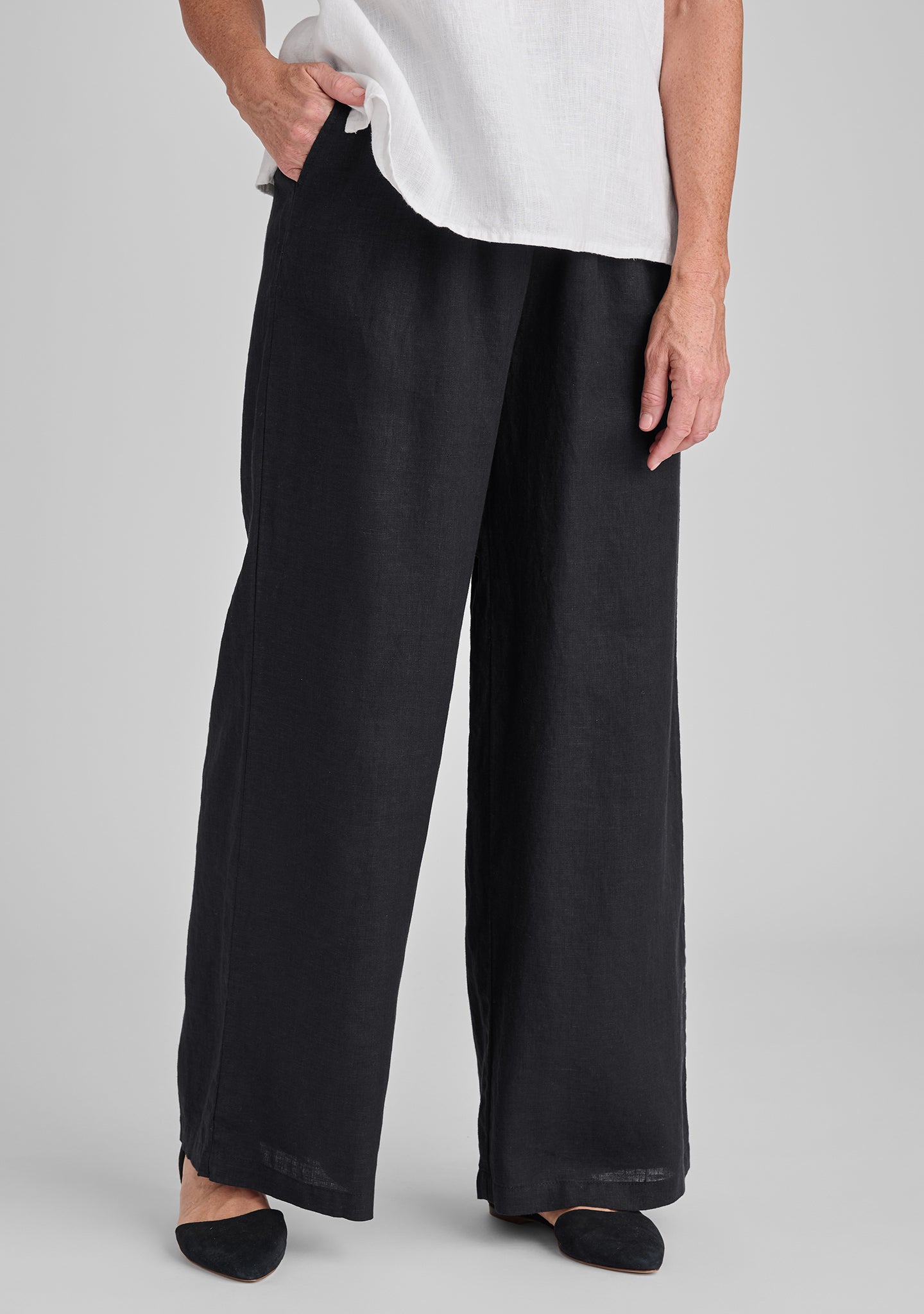 Flowing Linen Pants for Women - Elastic Waist Comfortable Wide Leg Trousers - Perfect for Summer, Beach, Yoga and Casual Wear