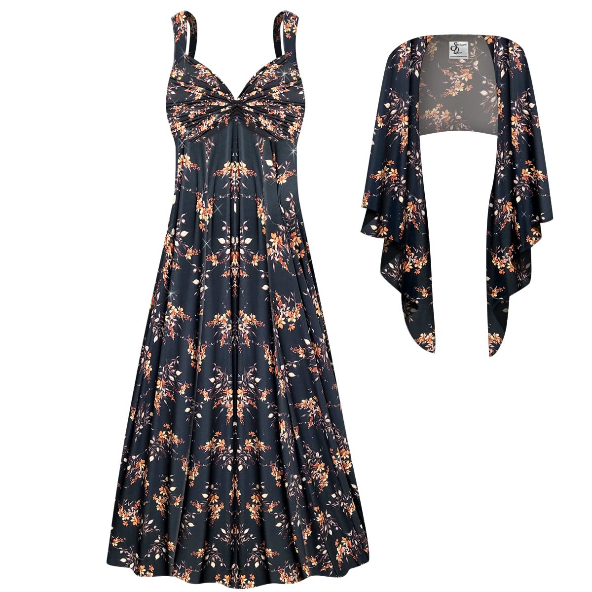 Sanctuarie Designs Plus Size Women's Floral Dress for Autumn - Elegant Party Dress with Free Shawl | Perfect for Weddings, Holiday Gatherings & Special Occasions