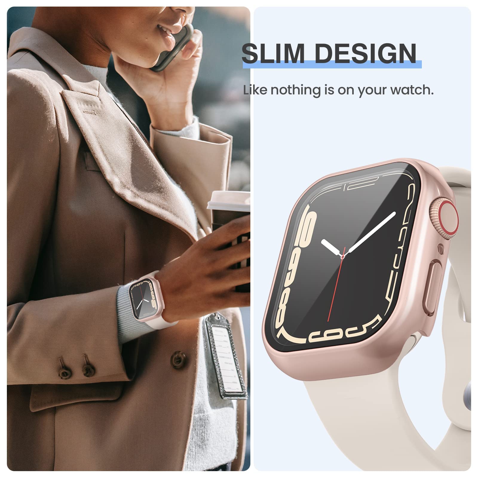 3-Pack Tensea Tempered Glass Screen Protector with Hard PC Bumper Case for Apple Watch Series 9/8/7 45mm - Ultra-Thin Protective Cover for Women & Men (Clear/Silver/Rose Gold) | Perfect for Workouts, Outdoor Activities & Daily Wear