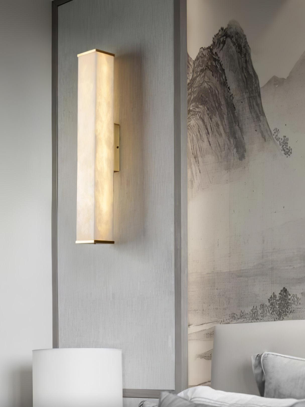 Modern Cuboid Alabaster Wall Light - Minimalist LED Sconce for Bedroom, Living Room & Hallway - Dimmable Indoor Lighting Fixture