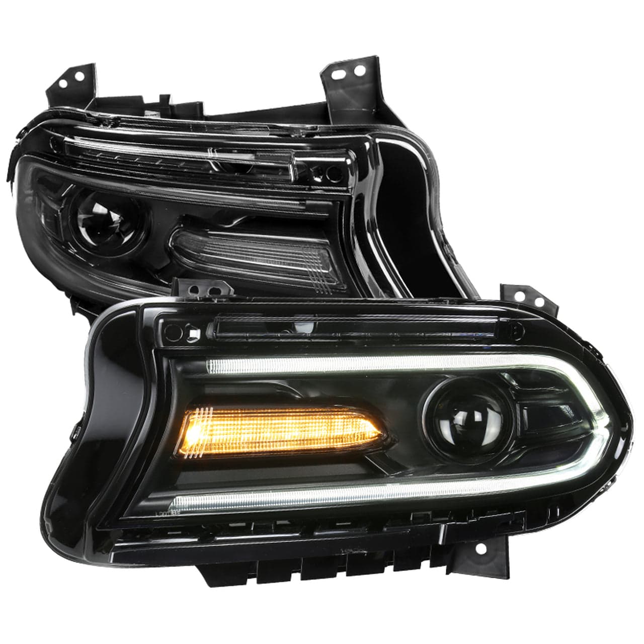 2015-2020 Dodge Charger LED Projector Headlights with C-Shape LED Strip & Turn Signal - Black Housing Clear Lens - Upgrade for Night Driving & Custom Look